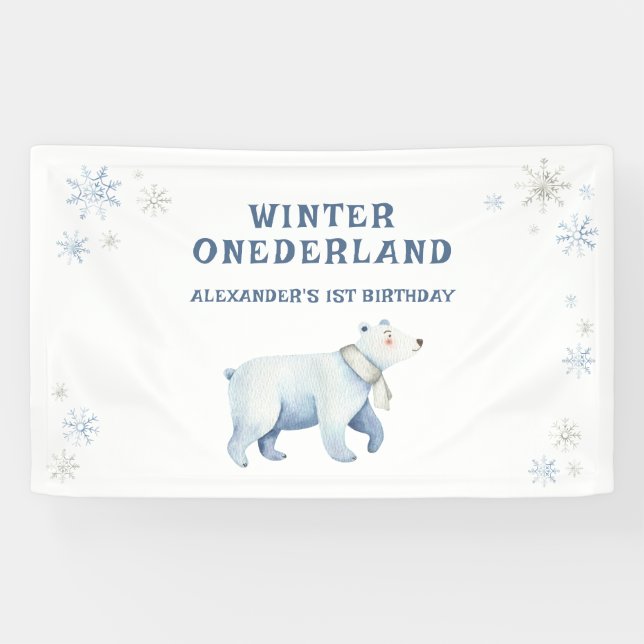 Winter Onederland Polar Bear 1. Geburtstag Banner (Horizontal)