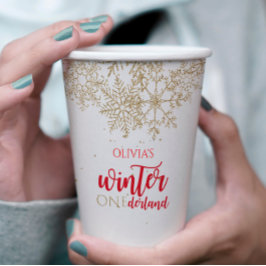 Winter ONEderland Red mit Gold Snowflake Geburtsta Pappbecher