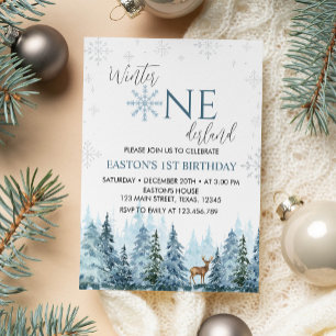 Winter Onederland Reindeer zum Geburtstag Einladun Einladung