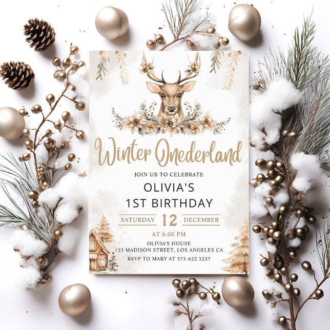 Winter Onederland Rentier Weihnachten Geburtstag Einladung (Von Creator hochgeladen)