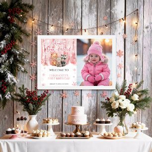 Winter Onederland Rosa Erstes Foto Willkommensschi Poster