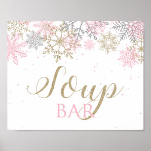 Winter Onederland Rosa Schneeblatt Suppenbar Schil Poster