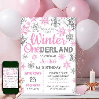 Winter Onederland | Rosa Schneeflocke 1. Geburtsta Einladung