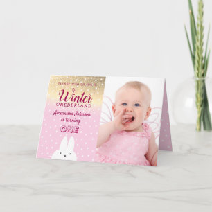 Winter Onederland Rosa und Gold Glitter 1. Geburts Einladung