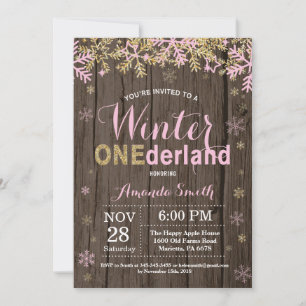 Winter Onederland Rosa und Gold Mädchen 1. Geburts Einladung