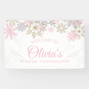 Winter Onederland Rosa und Gold Willkommensbanner Banner
