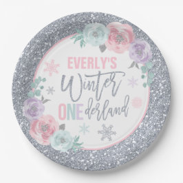Winter ONEderland Rosa und Silber Dekorationen Pappteller
