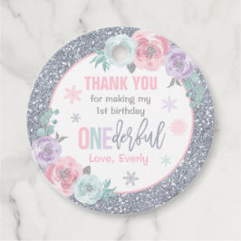 Winter ONEderland Rosa und Silver Geburtstagsdekor Geschenkanhänger