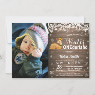 Winter Onederland Rustic Deer 1. Geburtstag Einladung