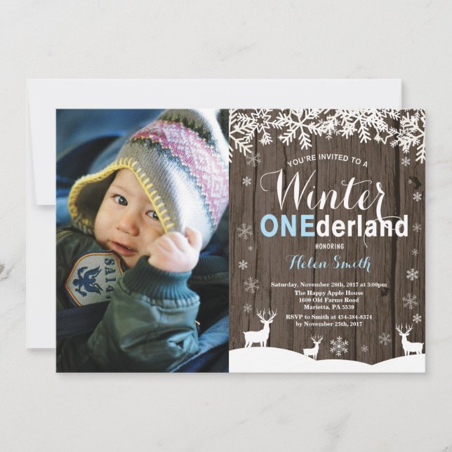 Winter Onederland Rustikaler Junge 1. Geburtstag F Einladung (Vorderseite)