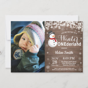 Winter Onederland Rustikaler Schneemann 1. Geburts Einladung