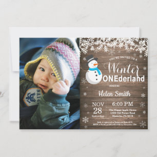 Winter Onederland Rustikaler Schneemann Junge 1. G Einladung