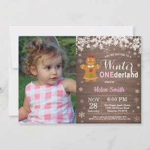 Winter Onederland Rustikales Mädchen 1. Geburtstag Einladung