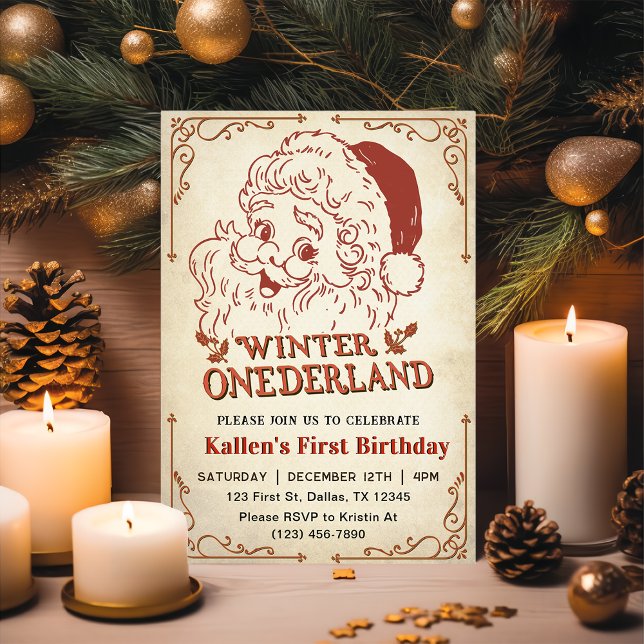Winter Onederland Santa Retro Weihnachts-Party Einladung (Von Creator hochgeladen)