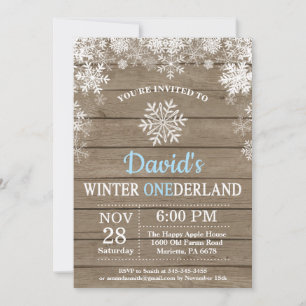 Winter Onederland Schneeflocke Blau Junge 1. Gebur Einladung