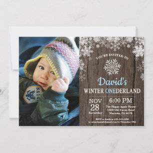 Winter Onederland Schneeflocke Blau Junge 1. Gebur Einladung