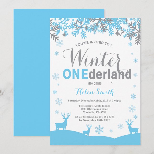 Winter Onederland Schneeflocke-Jungen-1. Einladung (Vorne/Hinten)