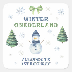 Winter Onederland Schneemann 1. Geburtstag Quadratischer Aufkleber