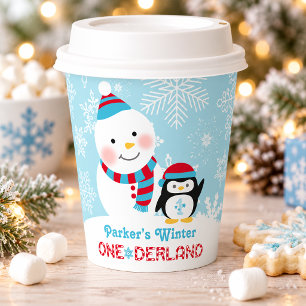 Winter ONEderland Schneemann Pinguin Geburtstag Pappbecher