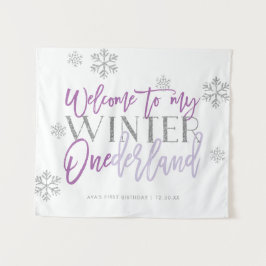 Winter ONEderland Silver Glitzer Begrüßungszeichen Wandteppich