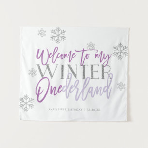 Winter ONEderland Silver Glitzer Begrüßungszeichen Wandteppich
