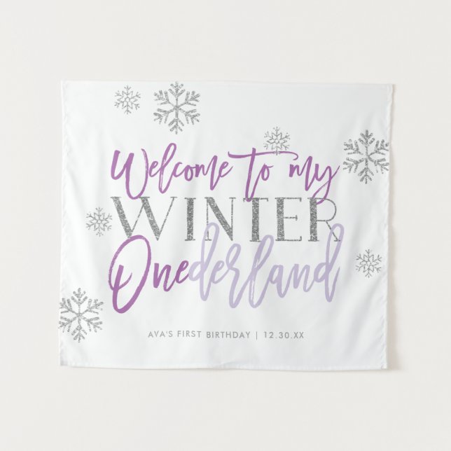 Winter ONEderland Silver Glitzer Begrüßungszeichen Wandteppich (Vorderseite (Horizontal))