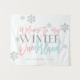 Winter ONEderland Silver Glitzer Begrüßungszeichen Wandteppich