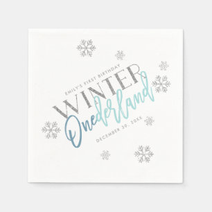 Winter ONEderland Silver Glitzer Blau 1. Geburtsta Serviette