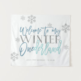 Winter ONEderland Silver Glitzer Blue Begrüßungsze Wandteppich