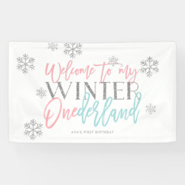 Winter ONEderland Silver Glitzer Rosa Willkommensz Banner