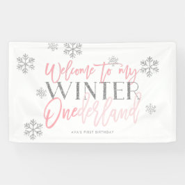 Winter ONEderland Silver Glitzer Rosa Willkommensz Banner
