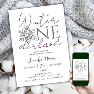 Winter ONEderland   Silver Minimalistisch 1. Gebur Einladung
