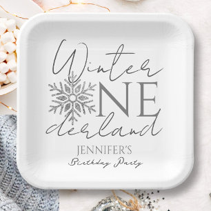 Winter ONEderland   Silver Minimalistisch 1. Gebur Pappteller