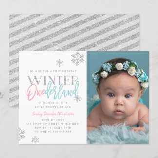 Winter ONEderland Silver Pink Blau 1. Foto Einladung