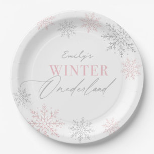 Winter Onederland Silver Pink Glitzer 1. Geburtsta Pappteller