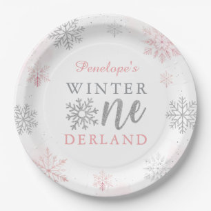 Winter Onederland Silver Pink Glitzer 1. Geburtsta Pappteller