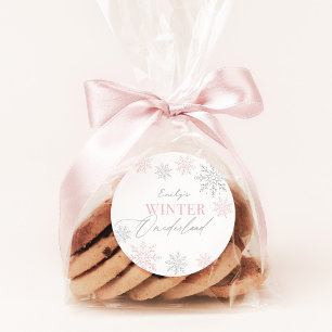 Winter Onederland Silver Pink Glitzer 1. Geburtsta Runder Aufkleber