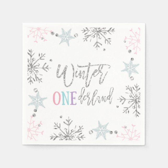 Winter ONEderland Silver Pink Glitzer Girl Serviette (Vorderseite)