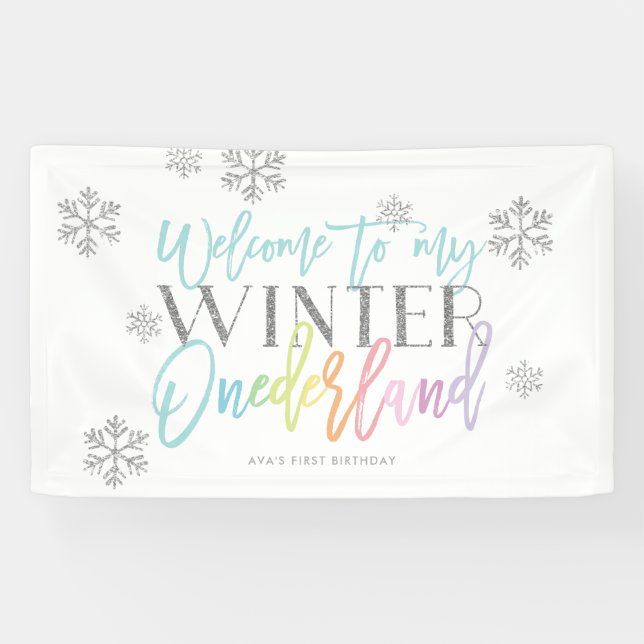 Winter ONEderland Silver Rainbow Begrüßungszeichen Banner (Horizontal)