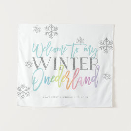 Winter ONEderland Silver Rainbow Begrüßungszeichen Wandteppich