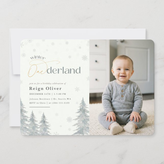 Winter Onederland Silver Snowflake 1st Birthday Einladung (Vorderseite)