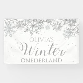 Winter Onederland Silver Snowflakes Erster Geburts Banner