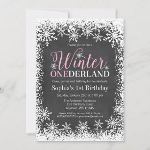 Winter ONEderland Snow Chalkboard 1. Geburtstag Einladung
