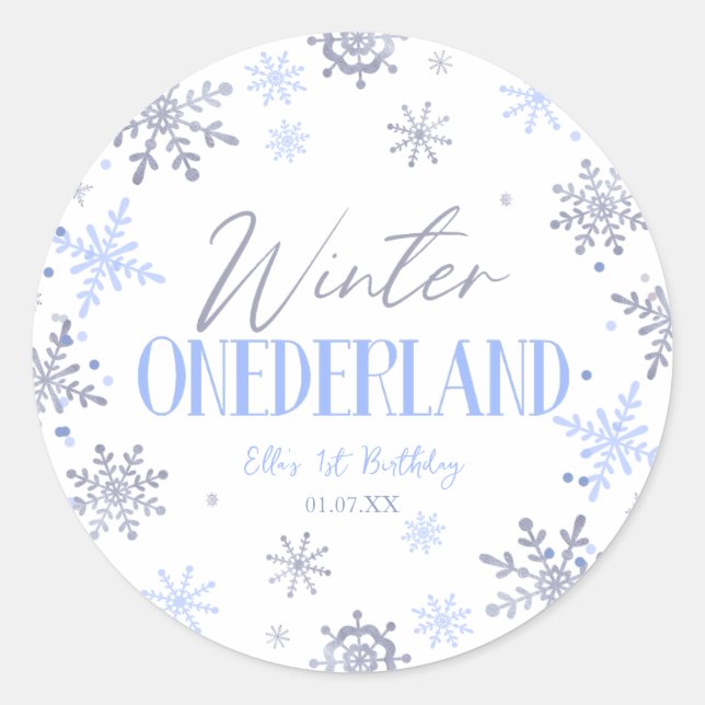 Winter ONEderland Snowflake 1. Geburtstag Party Runder Aufkleber (Vorderseite)