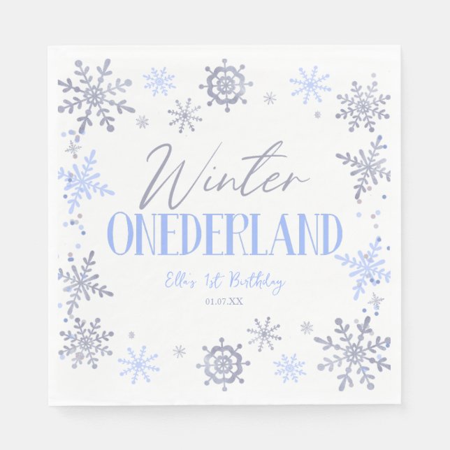 Winter ONEderland Snowflake 1. Geburtstag Party Serviette (Vorderseite)