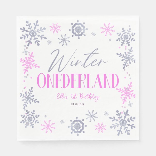 Winter ONEderland Snowflake 1. Geburtstag Party Serviette (Vorderseite)