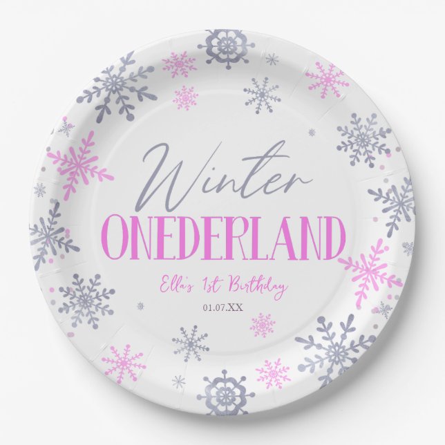 Winter ONEderland Snowflake 1st Birthday Party Pappteller (Vorderseite)