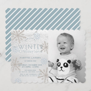 Winter Onederland Snowflake Blue Foto1. Geburtstag Einladung