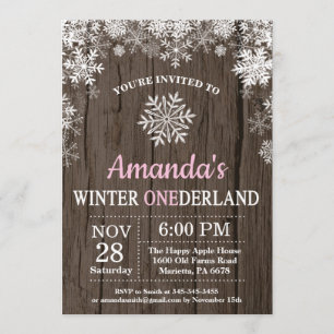 Winter Onederland Snowflake Pink Girl 1. Geburtsta Einladung