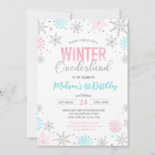 Winter Onederland Snowflakes Erster Geburtstag Einladung